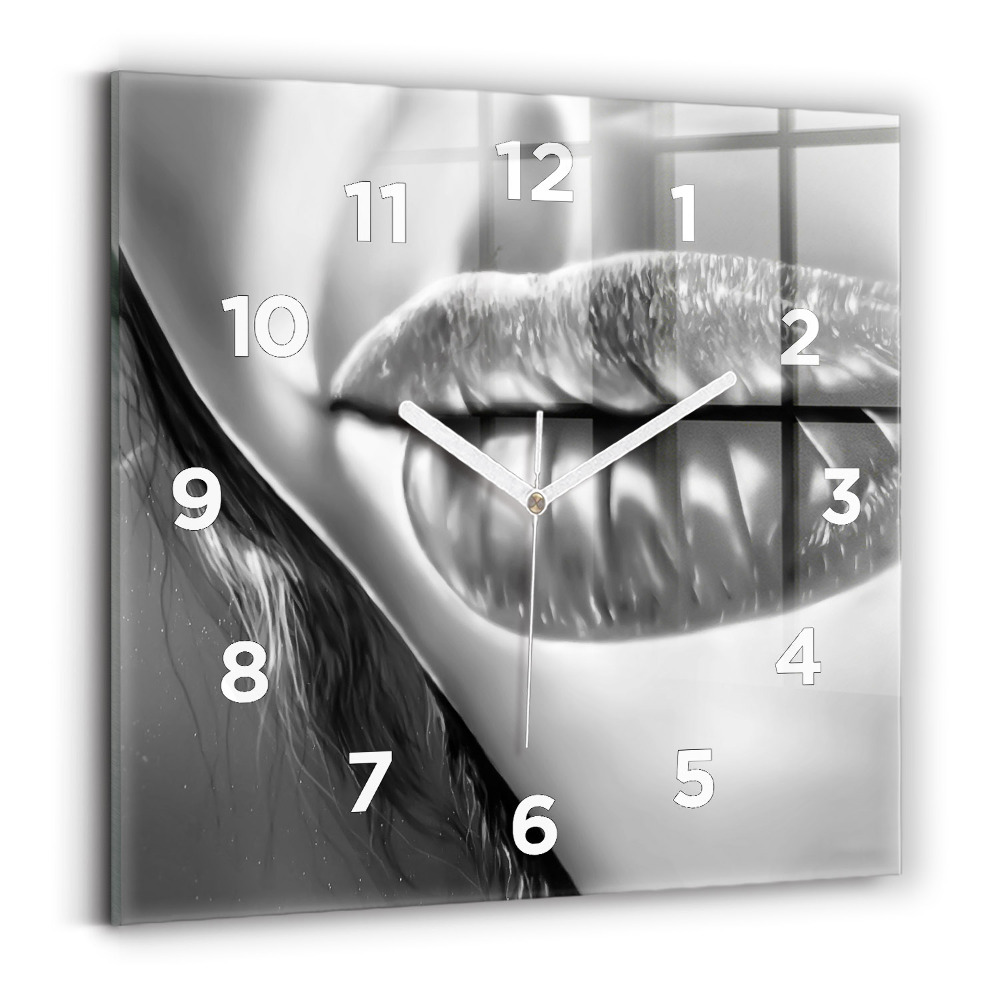 Pendule carrée en verre Bouche d'une femme