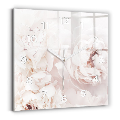 Horloge carrée en verre Fleurs de pivoine