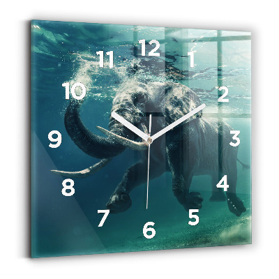 Pendule carrée en verre Éléphant flottant dans l'océan