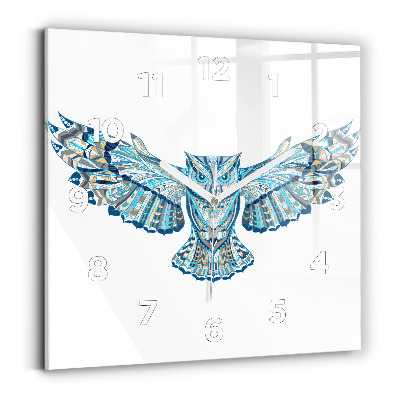 Pendule carrée en verre Hibou en vol