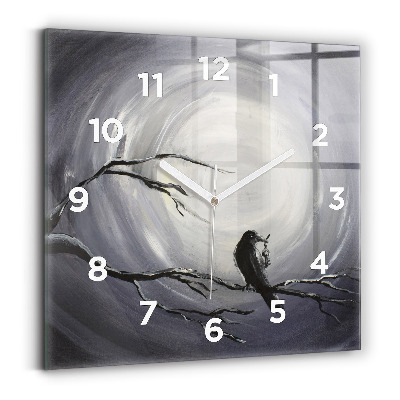 Pendule carrée en verre Corbeau au clair de lune