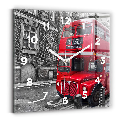 Pendule carrée en verre Bus rouge à impériale