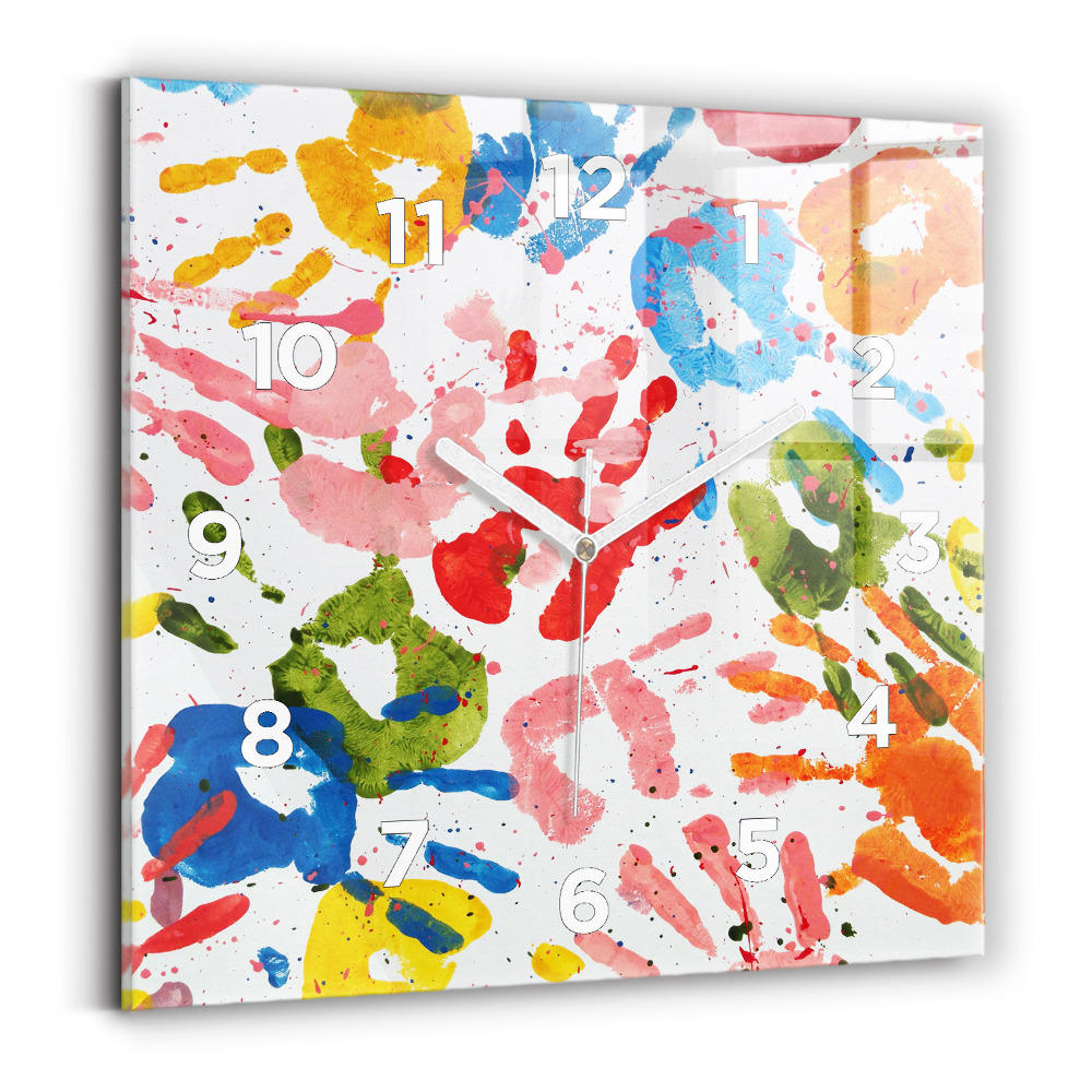 Horloge murale carrée Empreintes de mains d'enfants