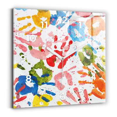Horloge murale carrée Empreintes de mains d'enfants