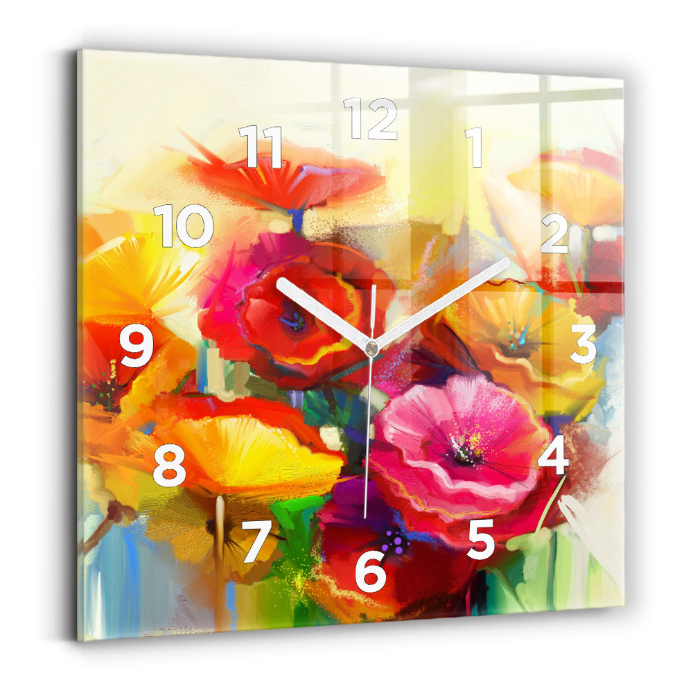 Horloge carrée en verre Coquelicots colorés