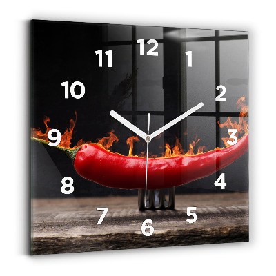 Horloge carrée en verre Pepperoni au poivre