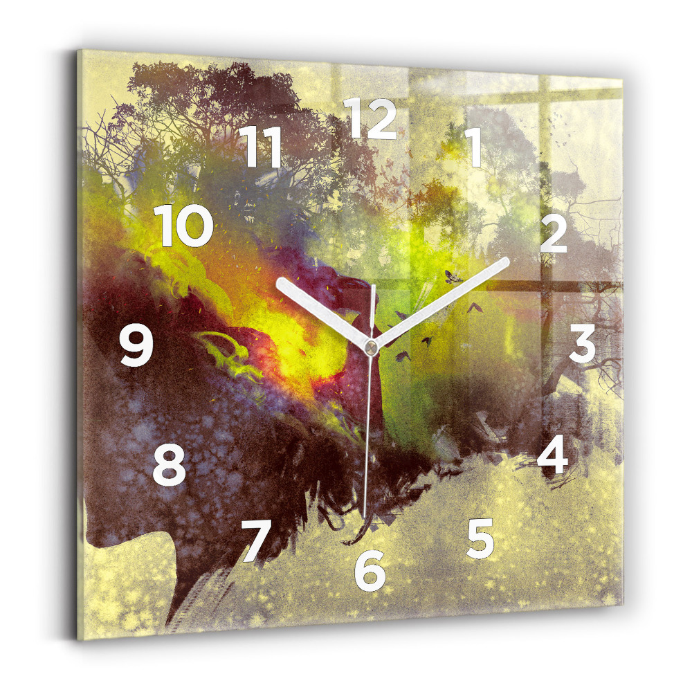 Horloge carrée en verre Femme dans la forêt