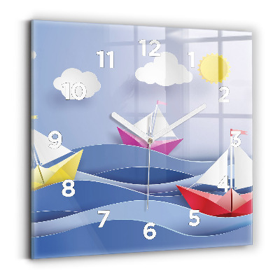 Horloge murale carrée Voiliers colorés en origami