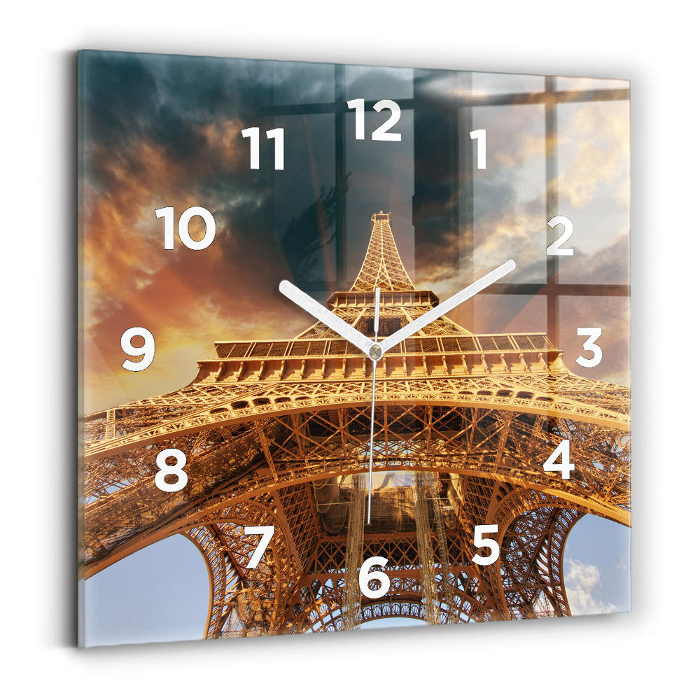 Horloge murale carrée Tour Eiffel sur fond de nuages