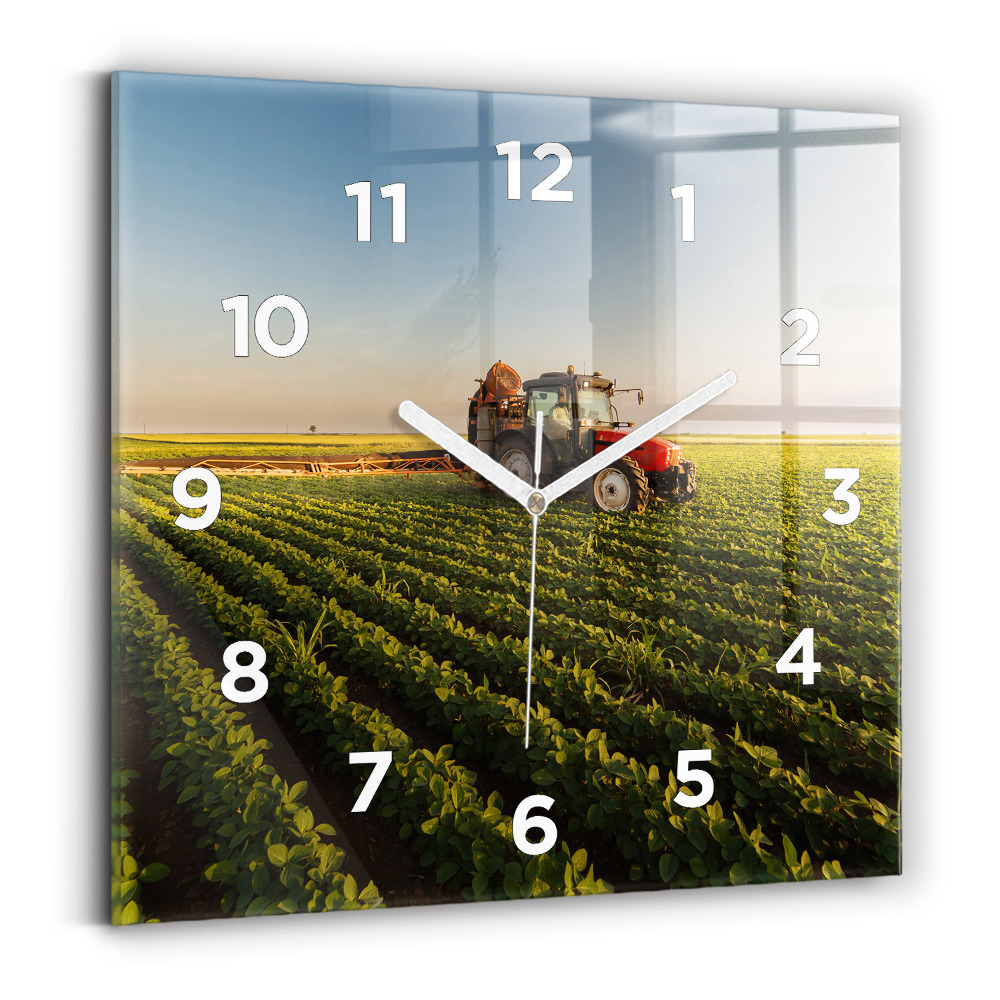 Pendule carrée en verre Tracteur dans un champ agricole