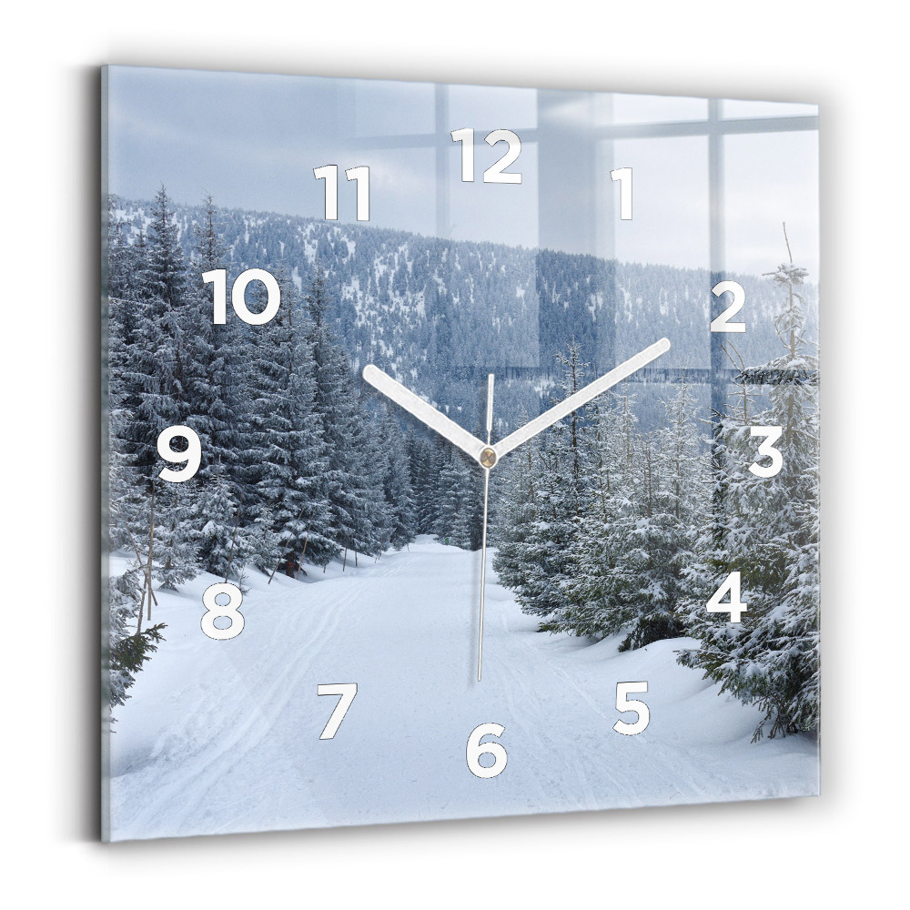 Horloge carrée en verre Montagnes géantes de Bohême en hiver