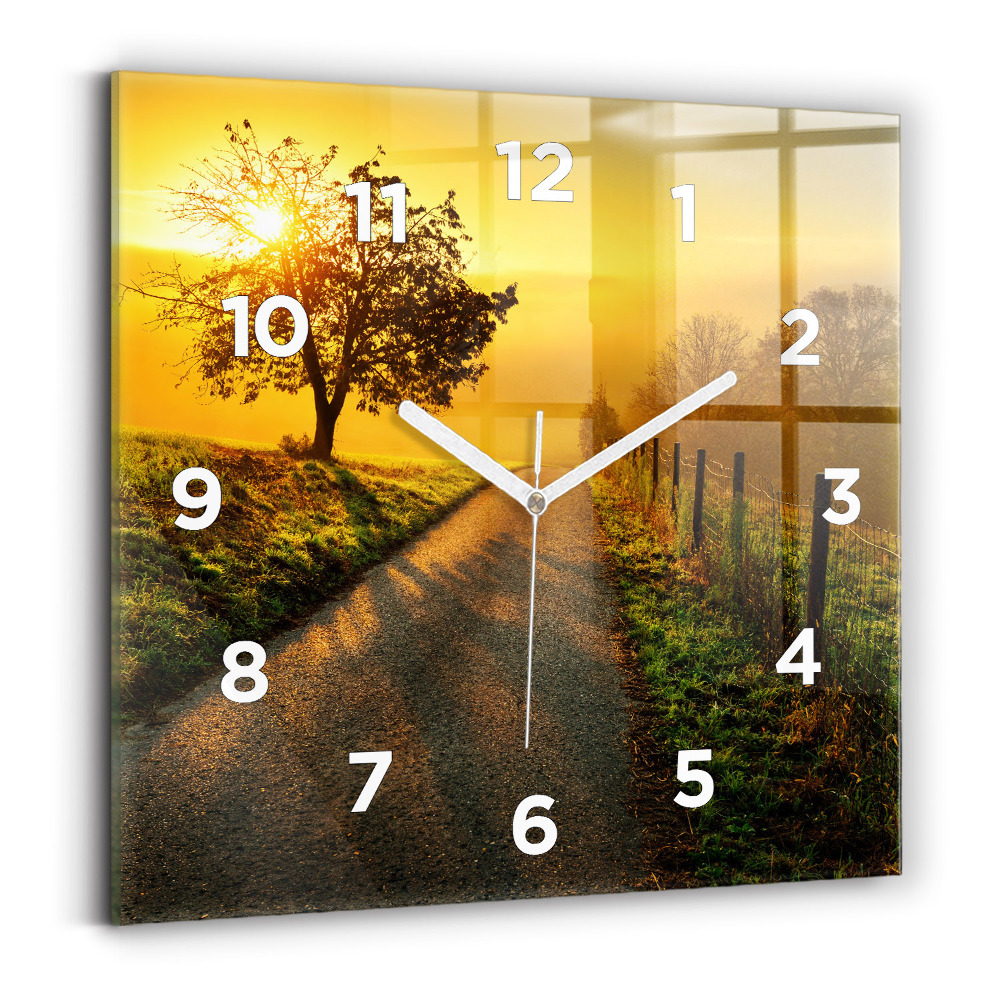 Pendule carrée en verre Brume au lever du soleil