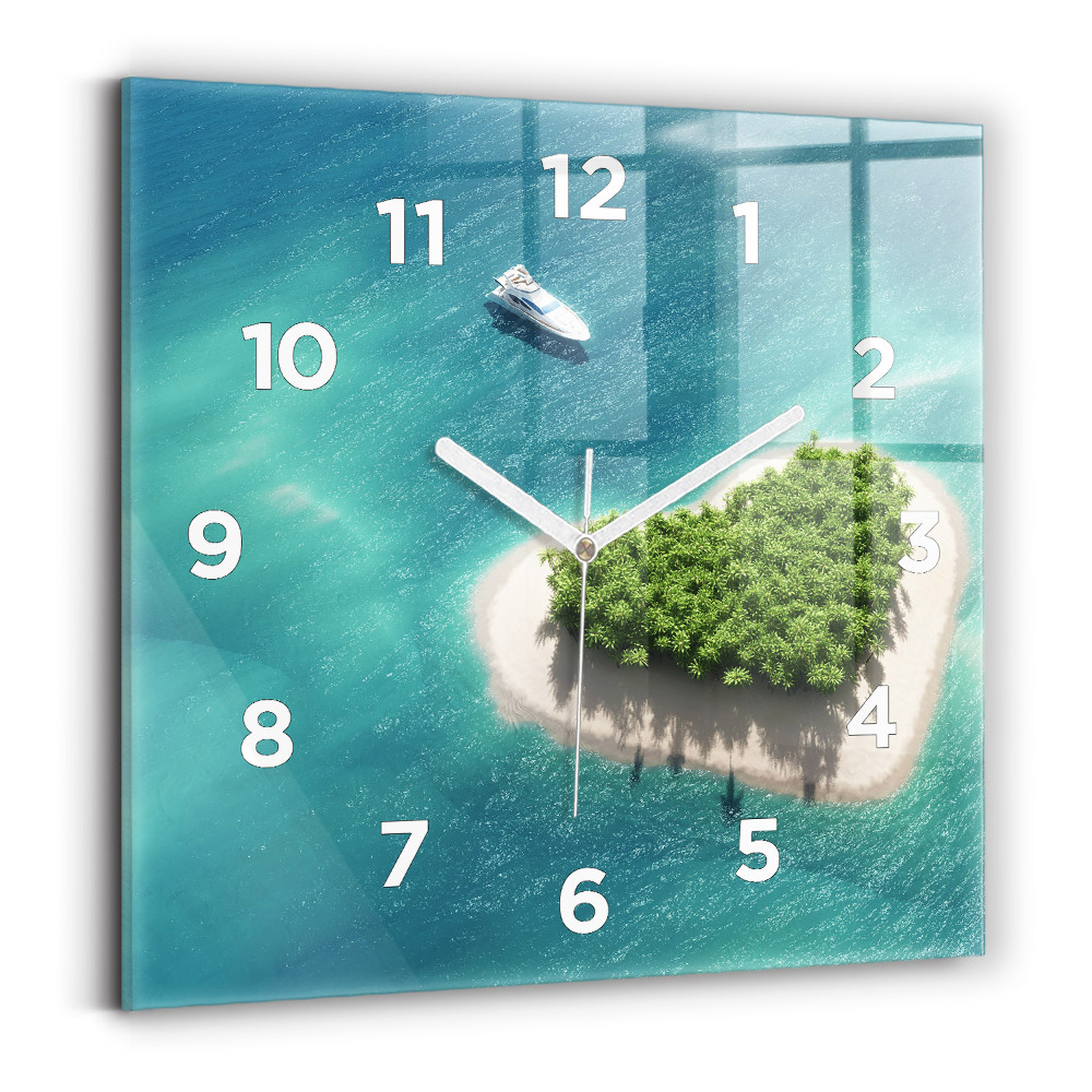 Horloge carrée en verre Île du cœur