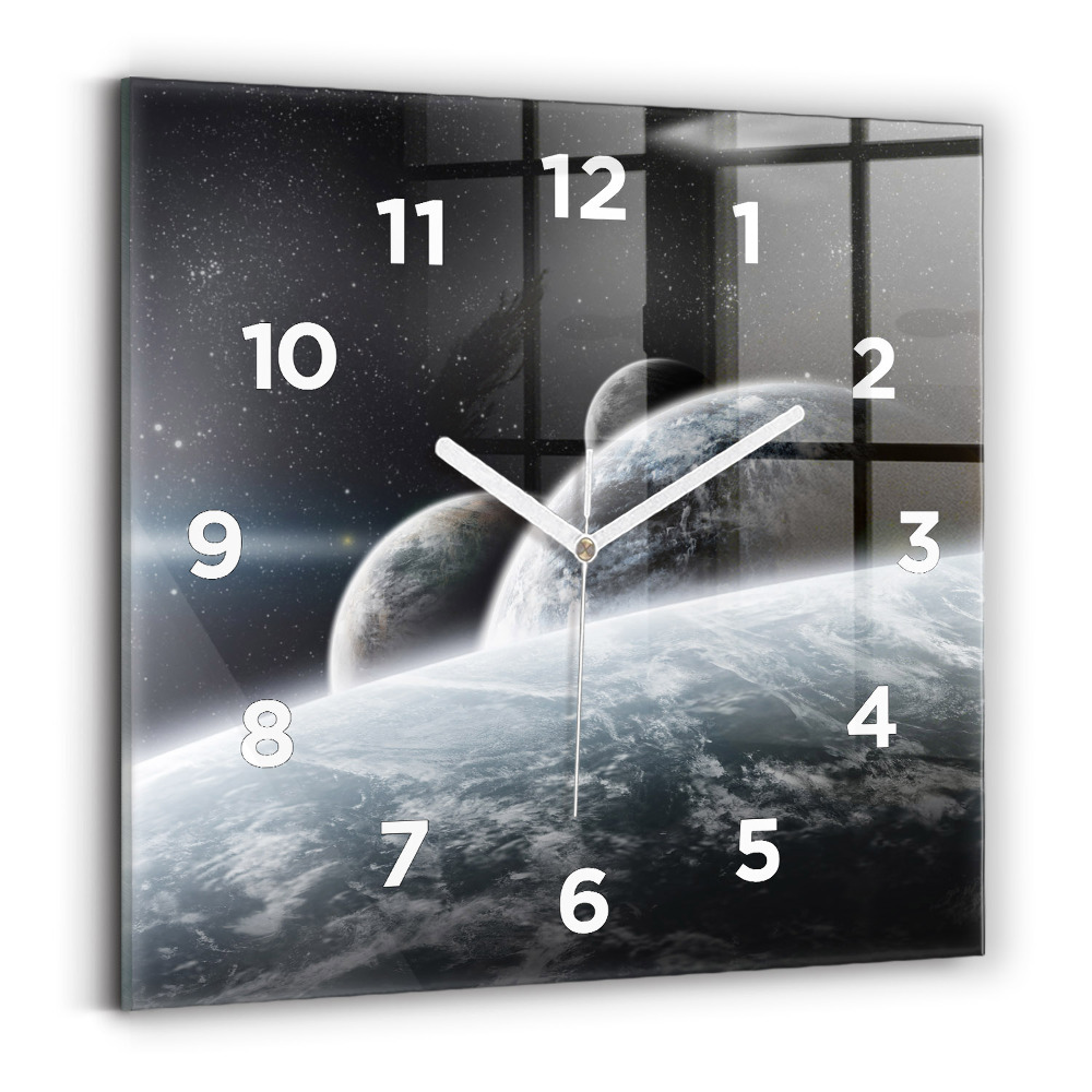 Pendule carrée en verre Cosmos et planètes
