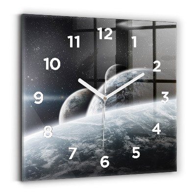 Pendule carrée en verre Cosmos et planètes