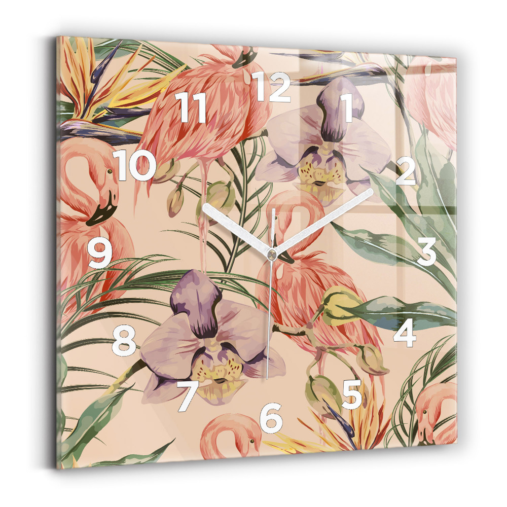 Pendule carrée en verre Feuilles de palmier tropicales