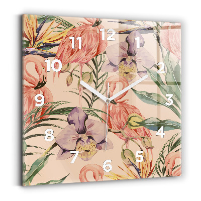 Pendule carrée en verre Feuilles de palmier tropicales