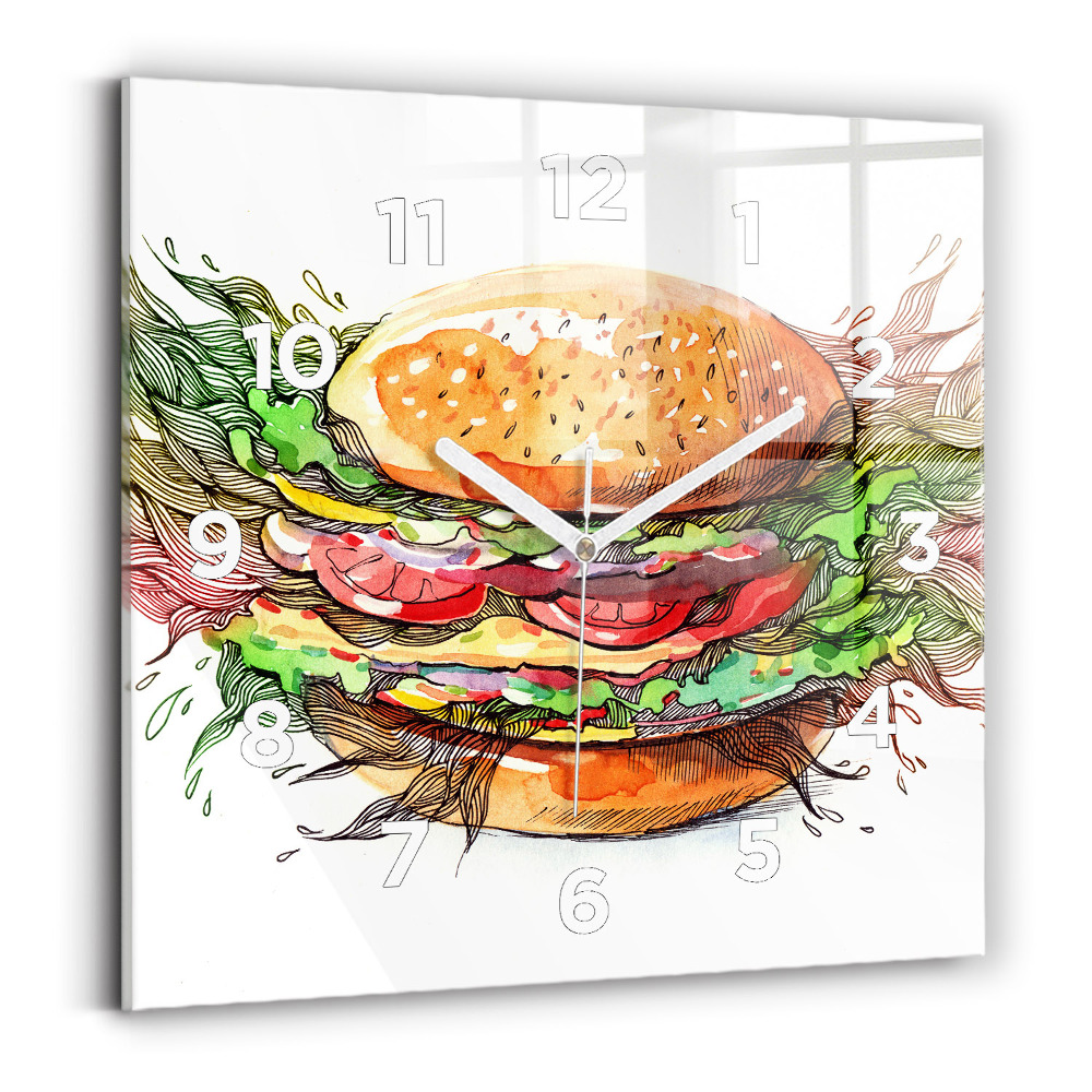 Horloge murale carrée Hamburger au fromage XXL