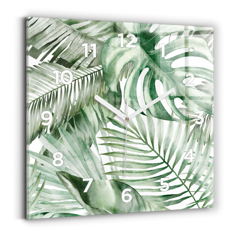 Horloge carrée en verre Feuilles de plantes peintes