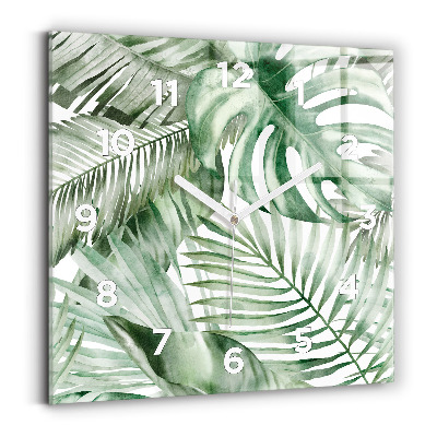 Horloge carrée en verre Feuilles de plantes peintes