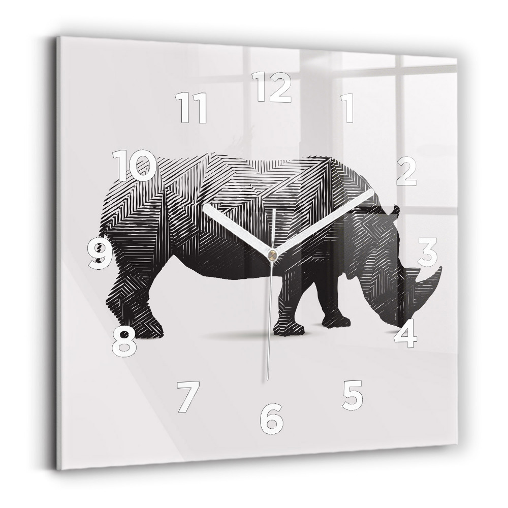 Pendule carrée en verre Rhinocéros - dessin au trait