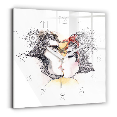 Horloge carrée en verre Dessin d'un baiser d'amour