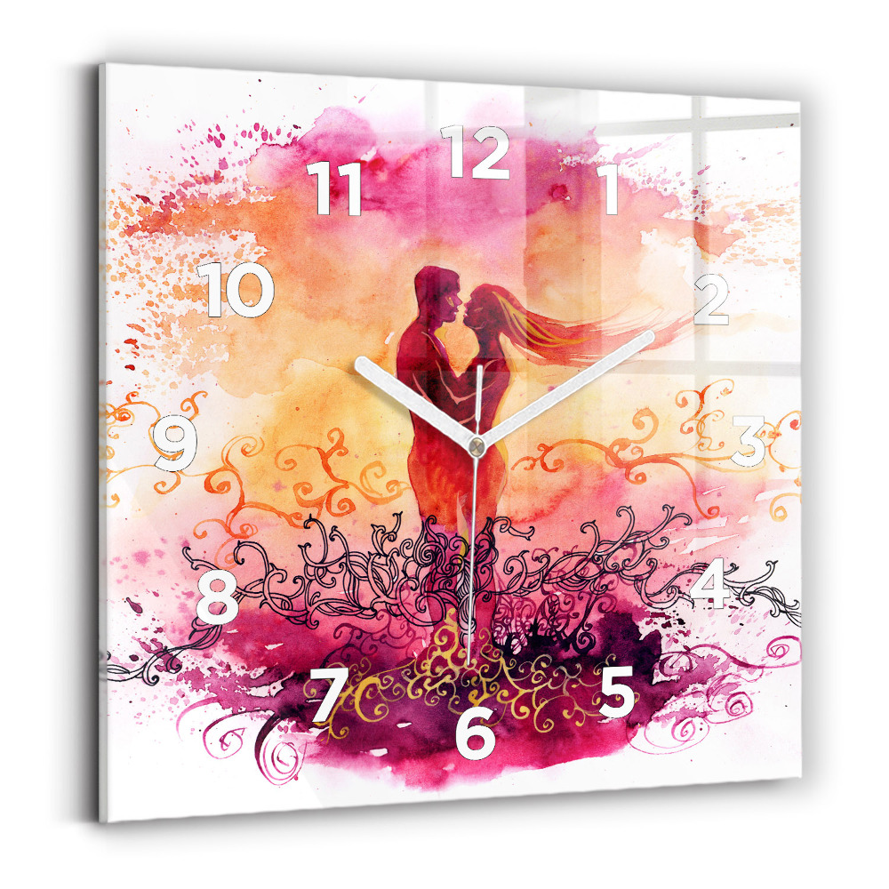 Pendule carrée en verre Aquarelle d'un couple amoureux
