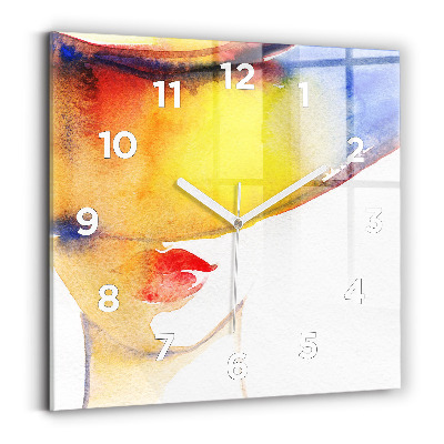 Pendule carrée en verre Femme au chapeau