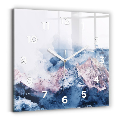 Pendule carrée en verre Chaînes de montagnes abstraites