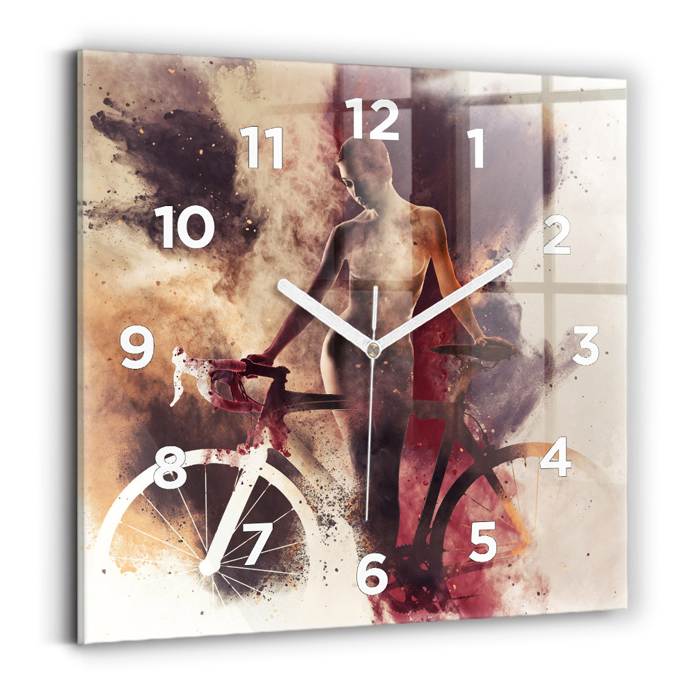 Pendule carrée en verre Femme et vélo