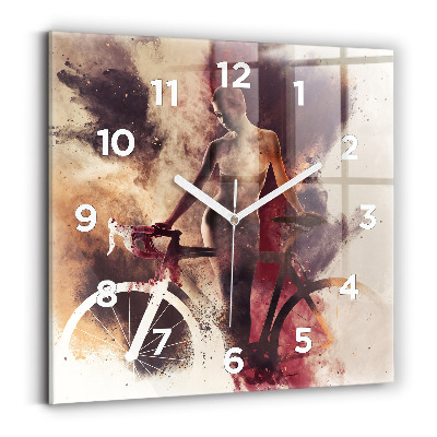 Pendule carrée en verre Femme et vélo