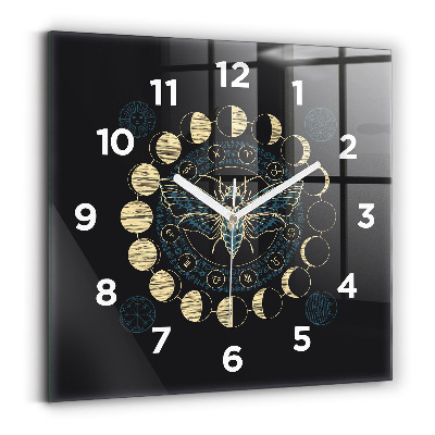 Horloge carrée en verre Phases de la lune et insecte