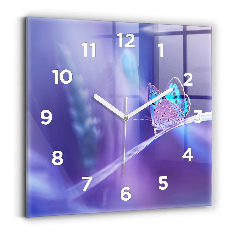Horloge murale carrée Papillon sur l'herbe