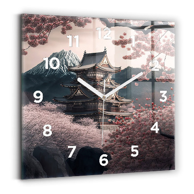 Horloge carrée en verre Tour et fleurs en Asie