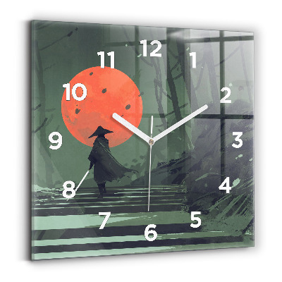 Horloge murale carrée Samouraï dans la forêt