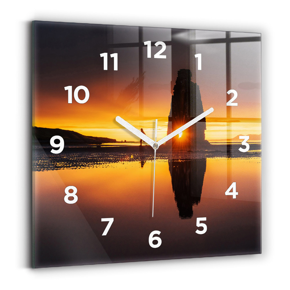 Pendule carrée en verre Coureur et coucher de soleil