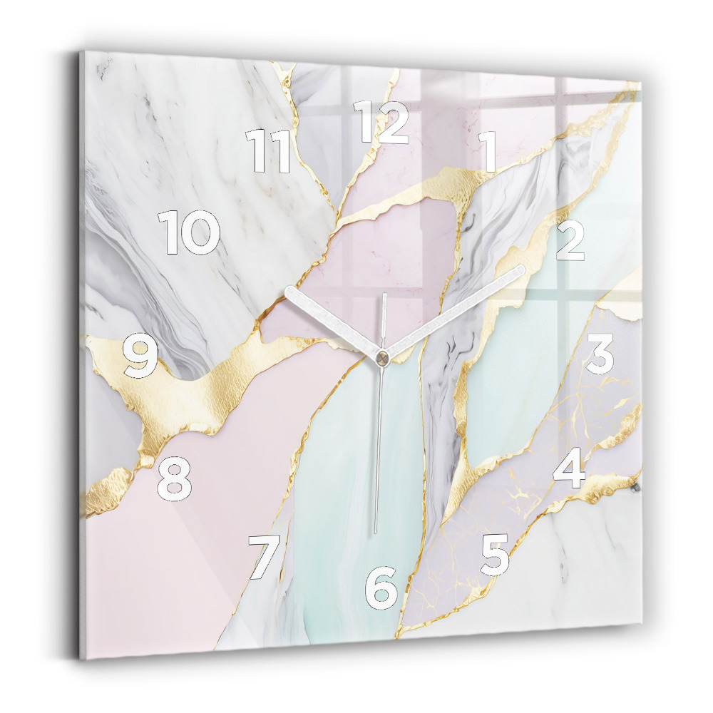 Horloge carrée en verre Motif de marbre
