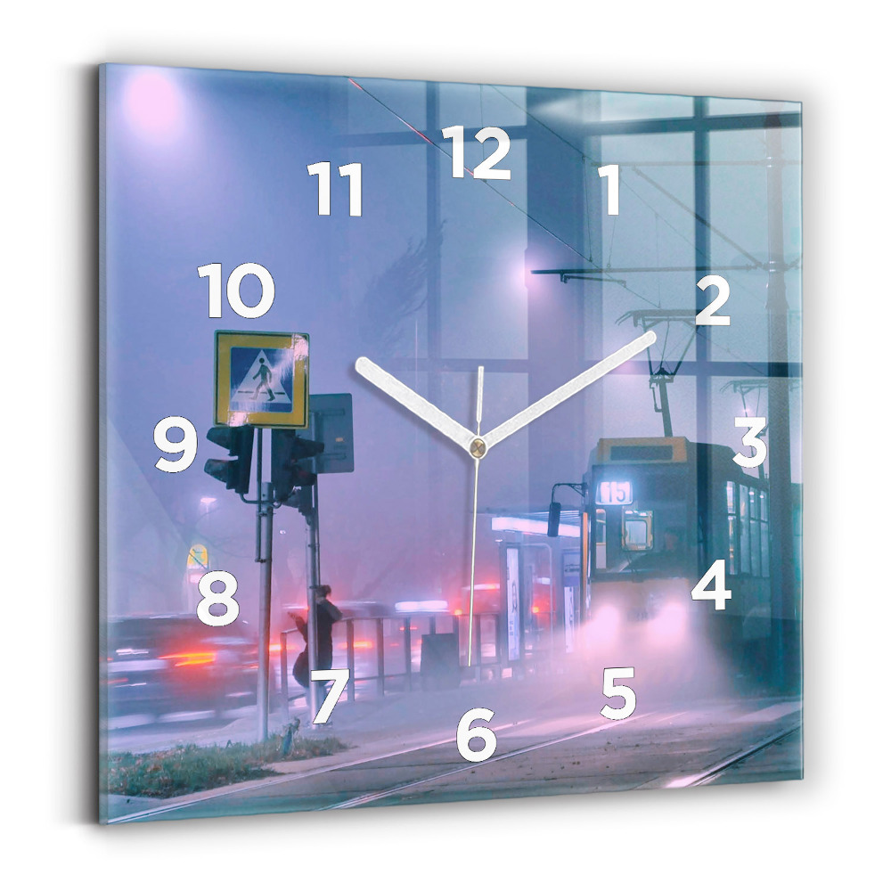 Horloge murale carrée Varsovie dans le brouillard