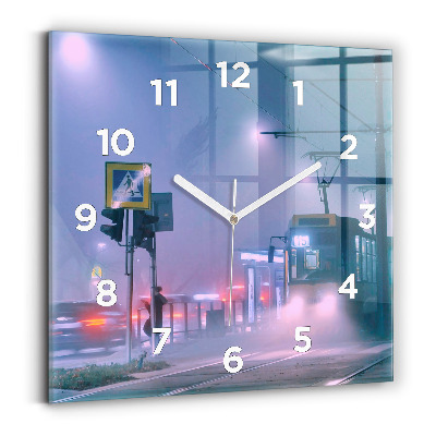 Horloge murale carrée Varsovie dans le brouillard