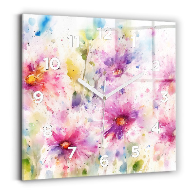 Horloge carrée en verre Fleurs peintes