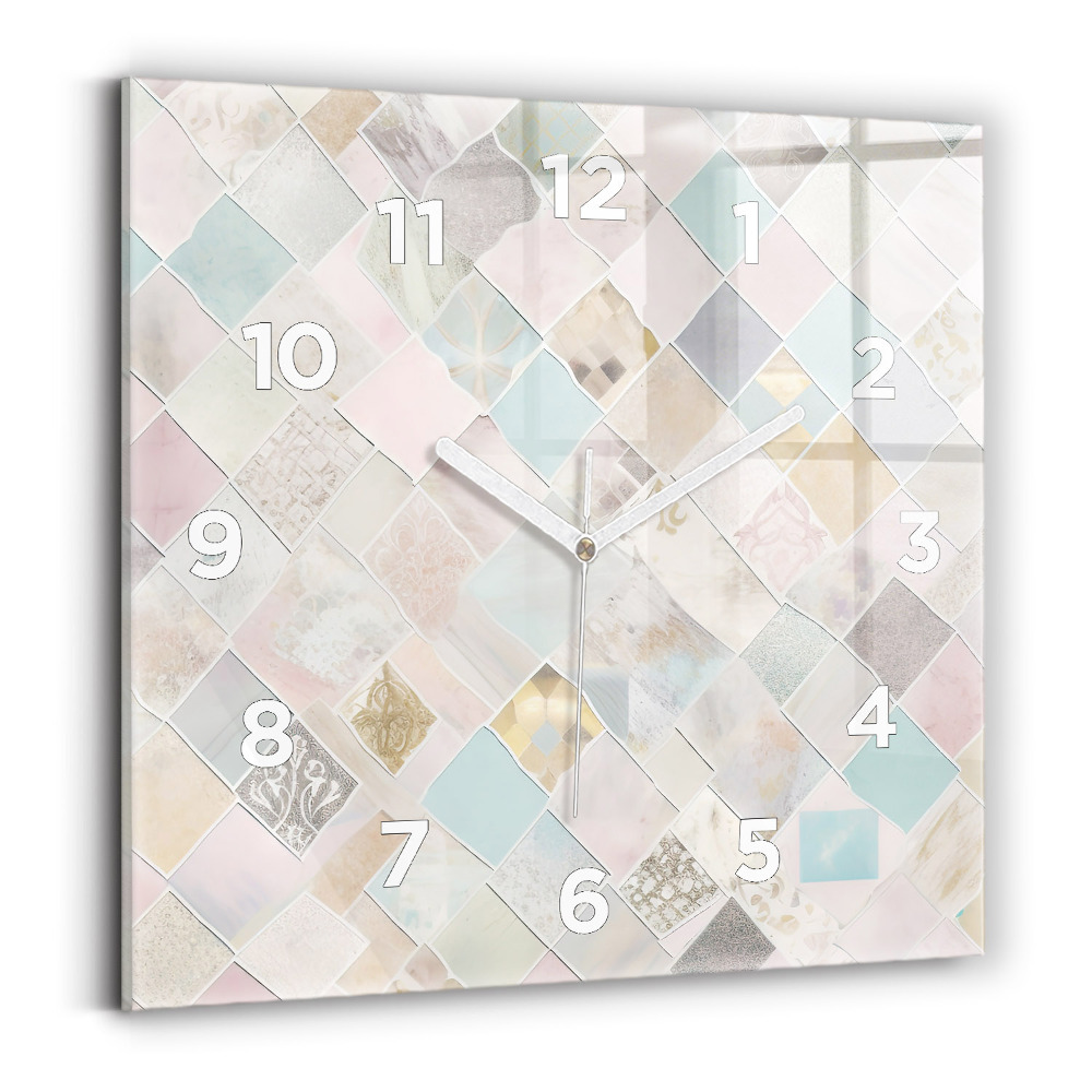 Horloge carrée en verre Tuiles colorées