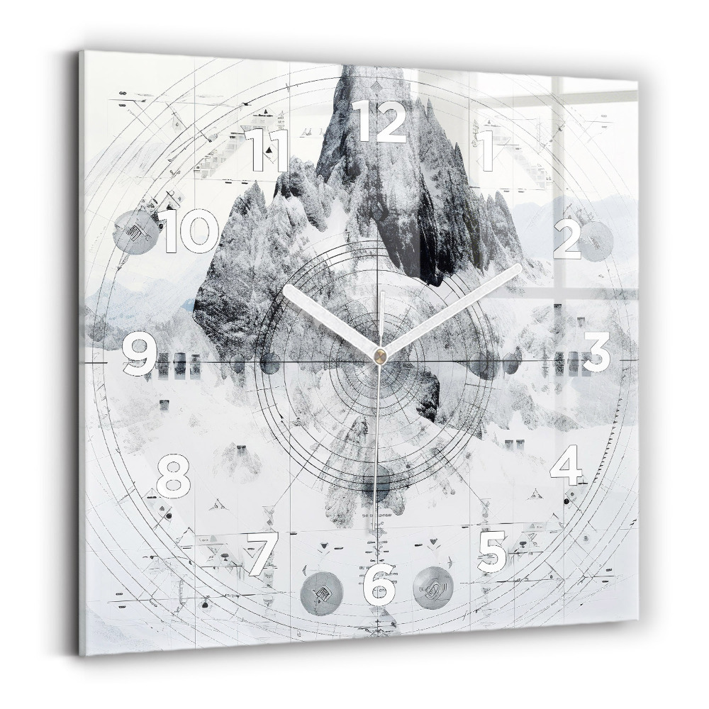 Horloge murale carrée Dessin de montagnes