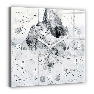 Horloge murale carrée Dessin de montagnes