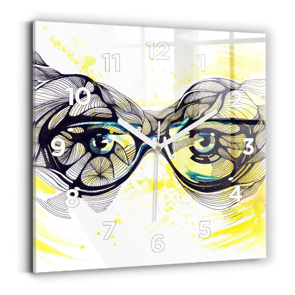 Horloge carrée en verre Yeux dans des lunettes