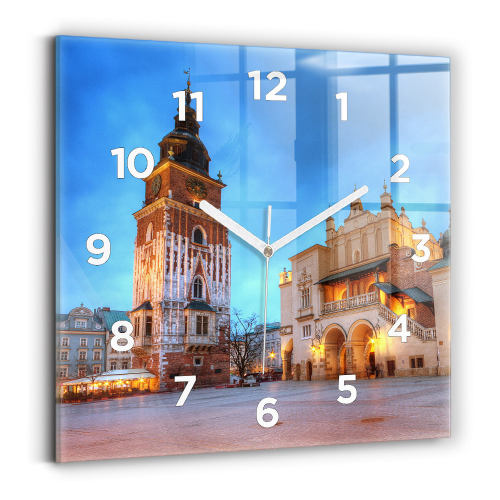 Pendule carrée en verre Place du marché principal à Cracovie