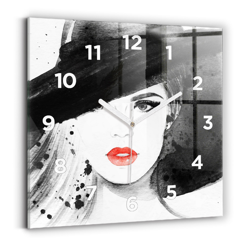 Horloge murale carrée Femme au chapeau