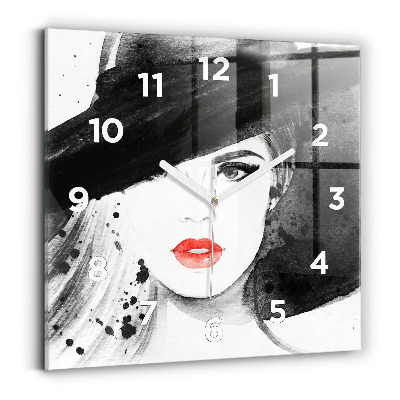 Horloge murale carrée Femme au chapeau