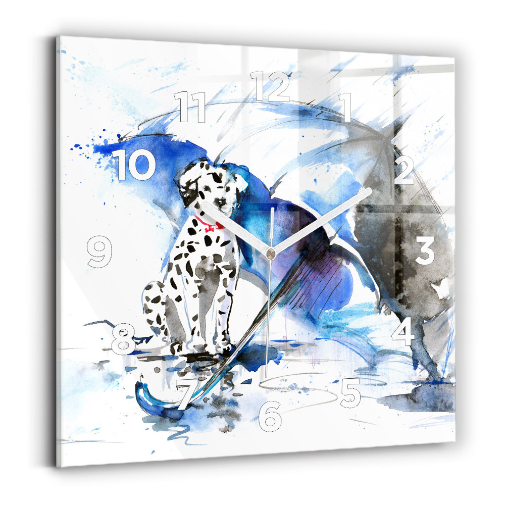 Horloge murale carrée Dalmatien et parapluie