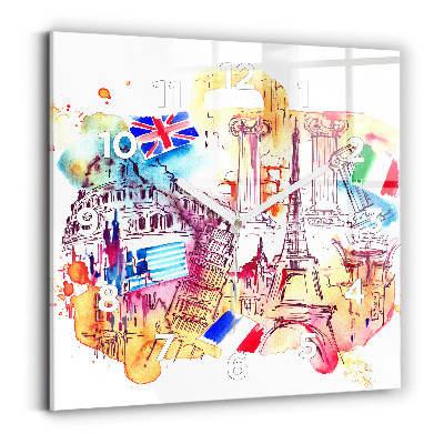 Horloge carrée en verre Pays attrayants du monde