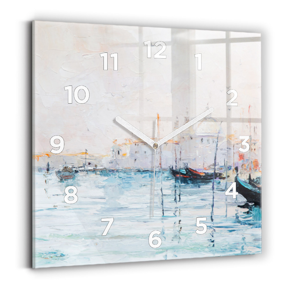 Horloge carrée en verre Peinture à l'huile d'un yacht en mer
